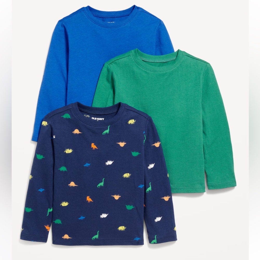 NWT Old Navy 3 Pack Long Sleeve T-Shirts - Dinosaur, Navy, Green - Size 18-24m